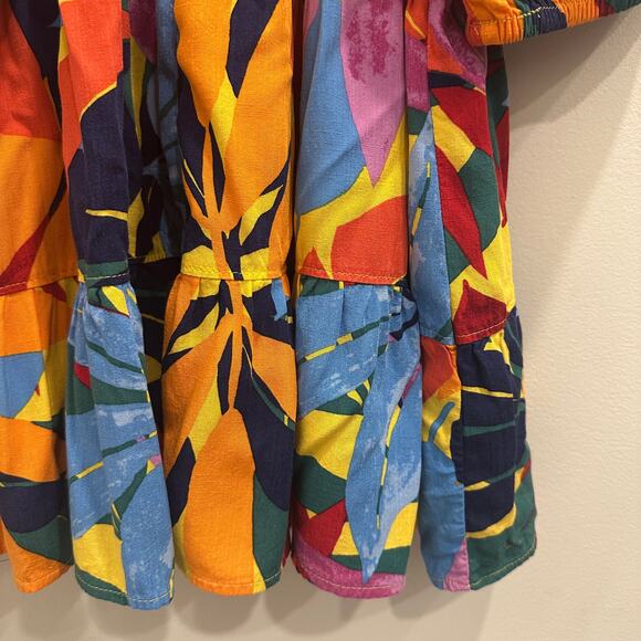 Terra & Sky Multicolor Tropical Leaf Tiered Peasant Blouse Resort Wear Dopamine - Picture 6 of 9